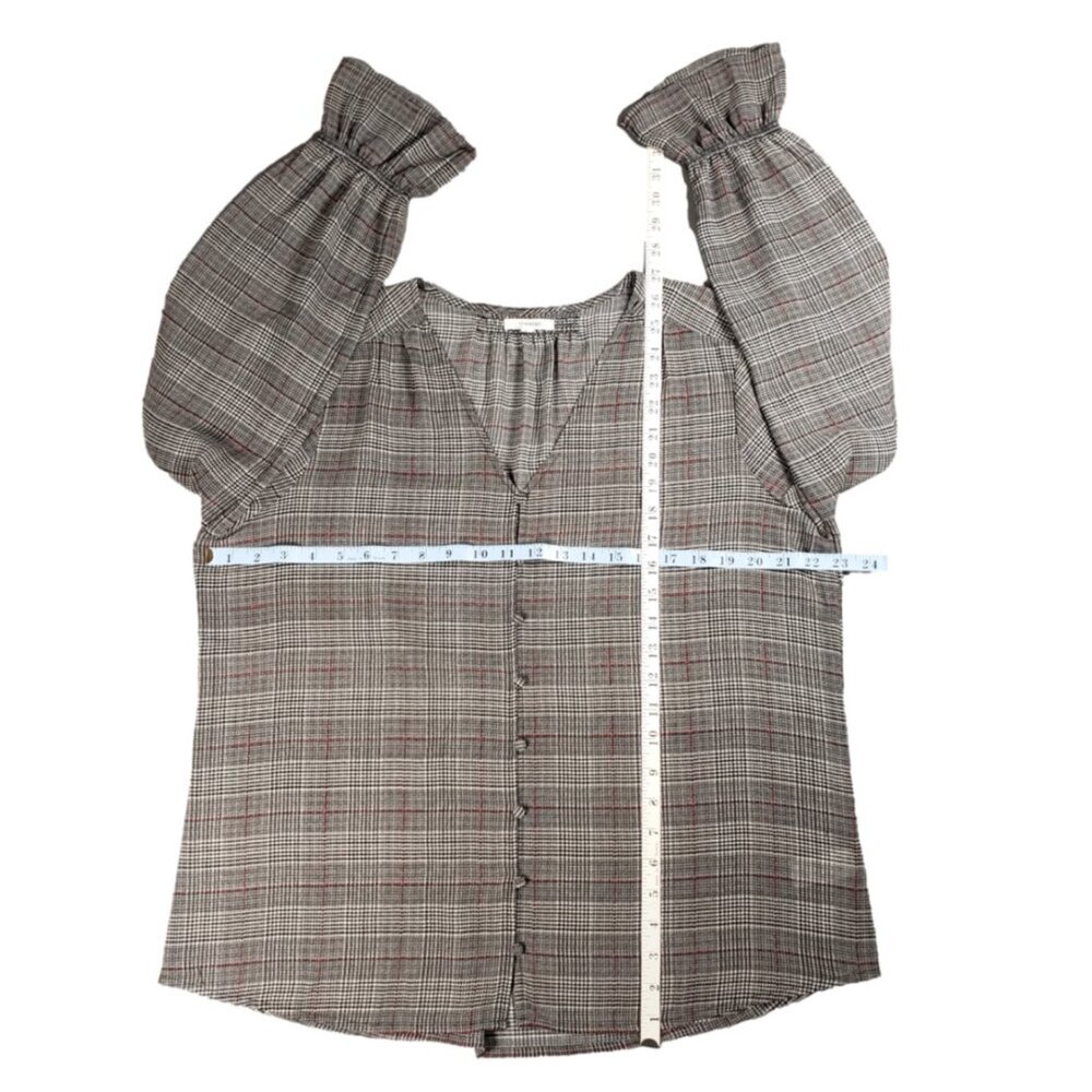 Maurices Women’s Large Plaid V-Neck Button Front Blouse Long Sleeve - Picture 10 of 11